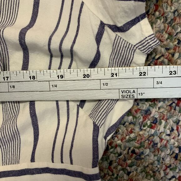 Loft Plus White and Blue Striped V-Neck Button Front SS Midi Shirt Dress Size 16 - Picture 13 of 15
